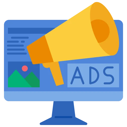 Graphic showing digital marketing with a megaphone and computer.