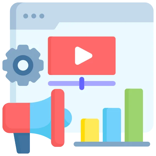 Illustration of social media marketing strategy with graphs and video elements.