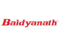 Bright red logo of Baidyanath, symbolizing health and wellness