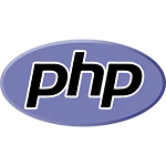 PHP programming language logo in purple oval