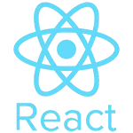 Blue React logo representing a JavaScript library for building user interfaces.