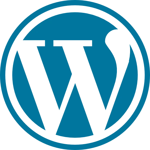 Blue WordPress logo featuring a circular design with a stylized 'W'