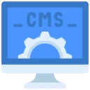 Icon representing a CMS dashboard with a gear symbol.