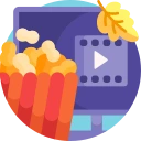 Illustration of popcorn and a movie screen for entertainment