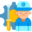 Illustration of a handyman holding a screwdriver and wearing a cap.