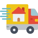 Icon of a moving truck with a house graphic.