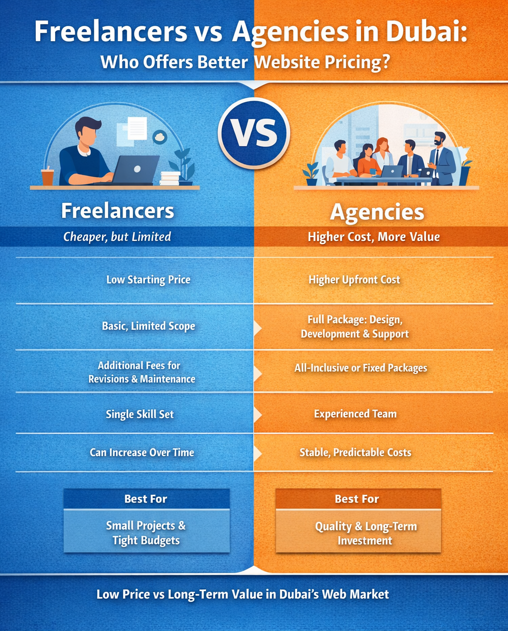 Freelancers Vs Agencie in Dubai pricing