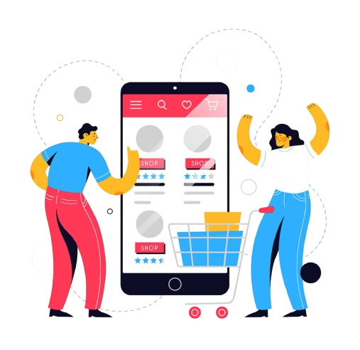 Colorful flat design illustration depicting a mobile app interface with icons and features arranged visually.